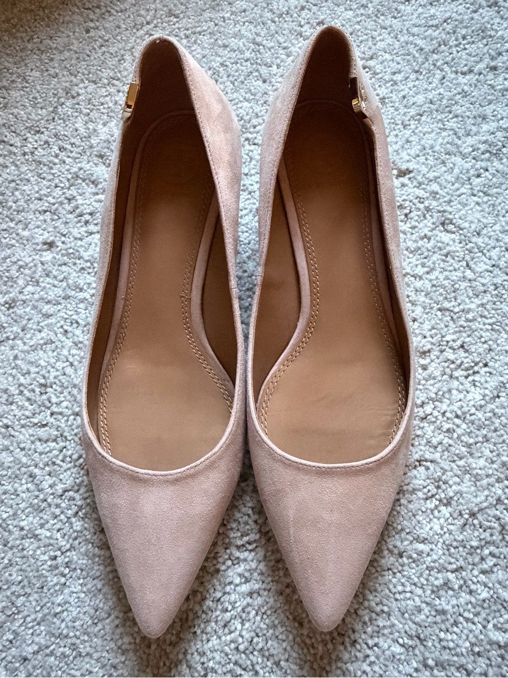 Tory Burch Elizabeth Suede Pointed Toe Women's Kitten Heel Blush Pink